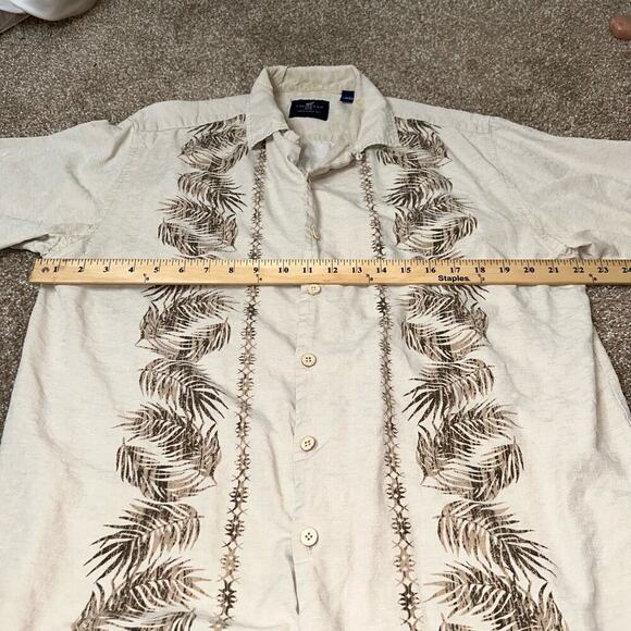 Carribean Joe shirt button up creak palm leaf 100% Silk lightweight vacation LG - Picture 5 of 6